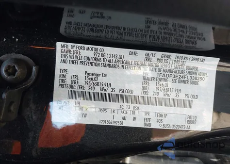 2015 Ford Focus S from USA, damaged, VIN 1FADP3E24FL338250